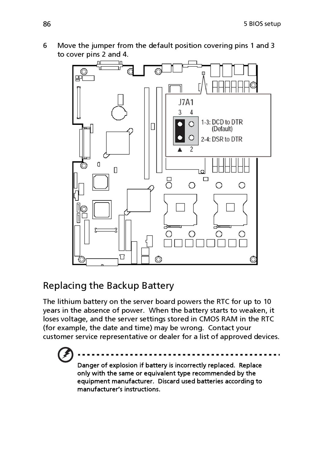 Acer Altos R710 manual Replacing the Backup Battery 