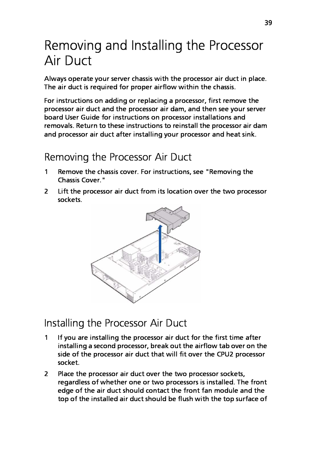 Acer Altos R710 manual Removing and Installing the Processor Air Duct, Removing the Processor Air Duct 