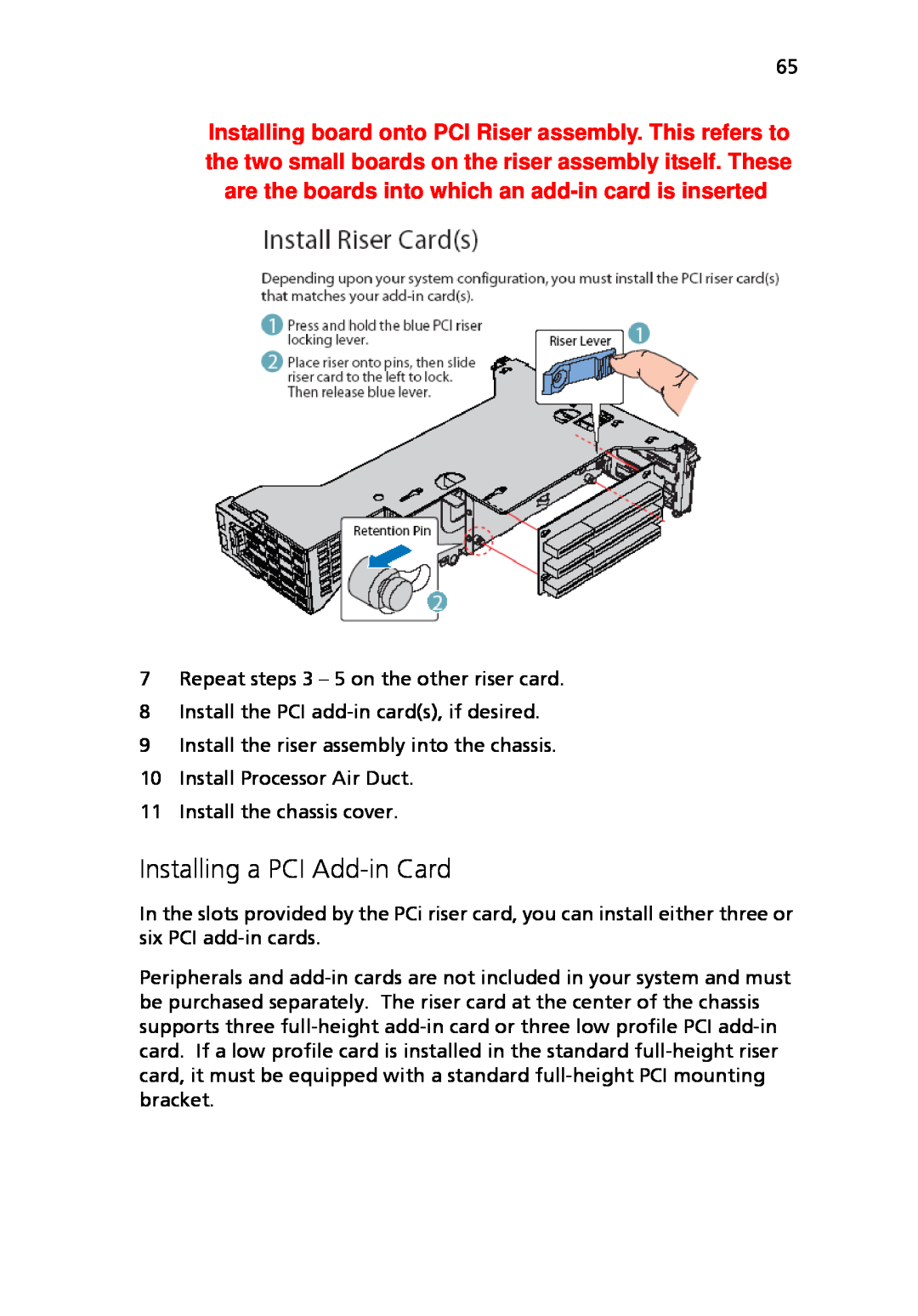Acer Altos R710 manual Installing a PCI Add-in Card 