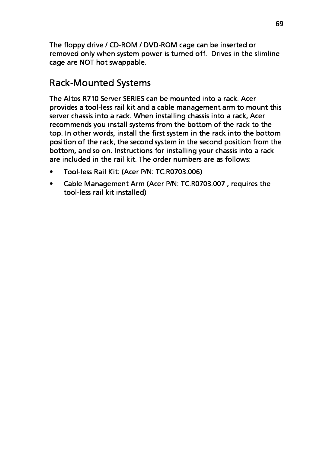 Acer Altos R710 manual Rack-Mounted Systems 