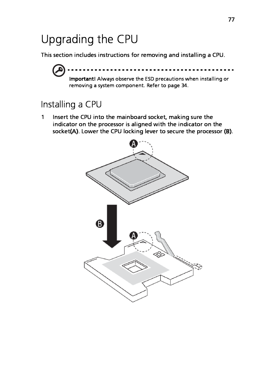 Acer Altos R710 manual Upgrading the CPU, Installing a CPU 