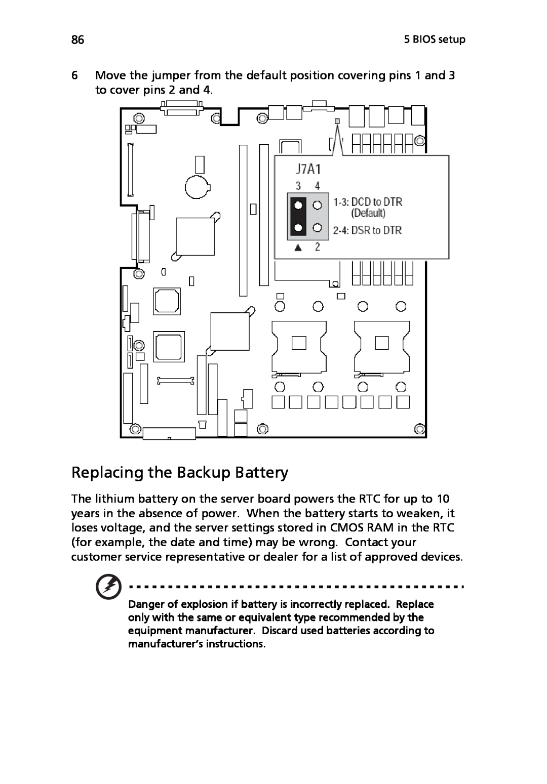 Acer Altos R710 manual Replacing the Backup Battery, BIOS setup 