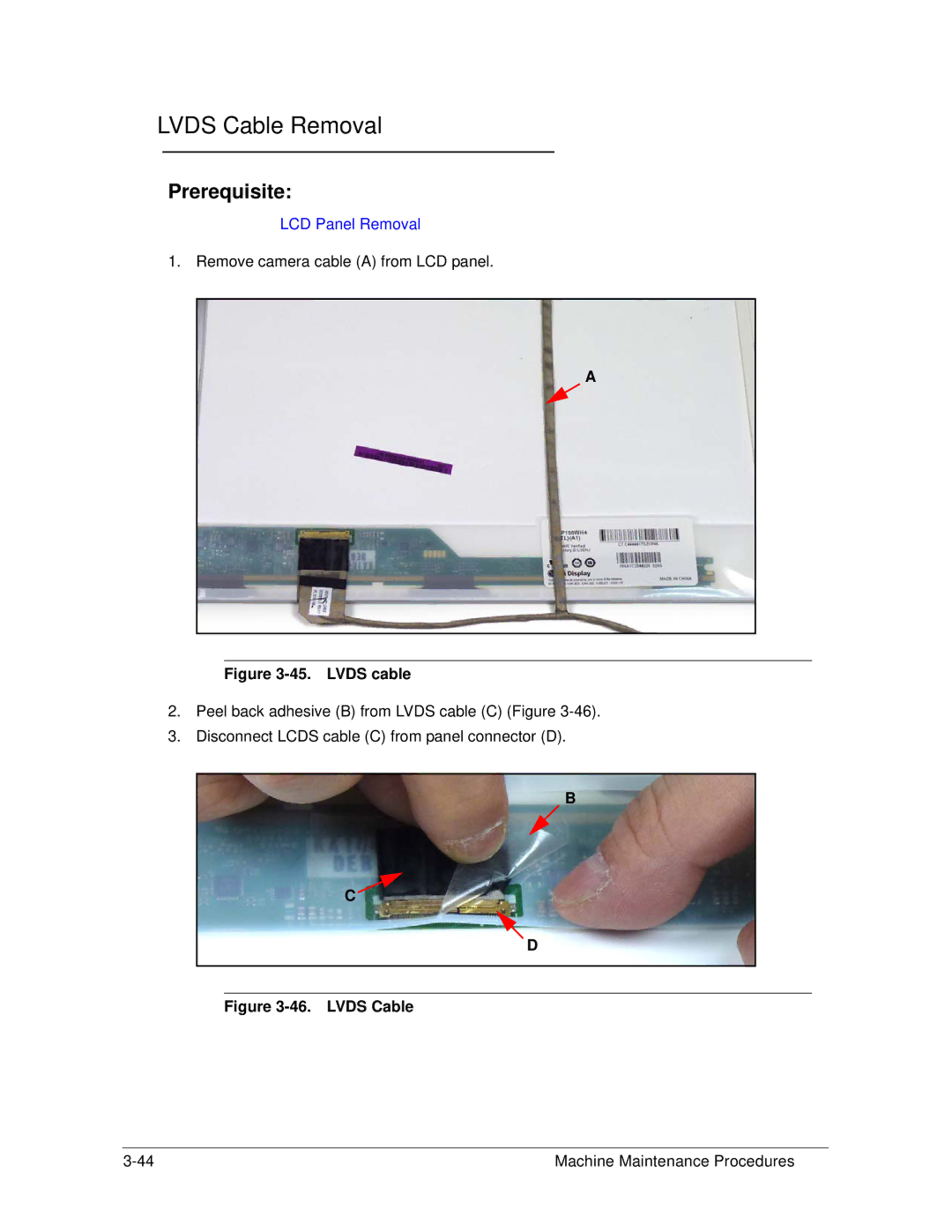 Acer AS5333 manual Lvds Cable Removal, Lvds cable 