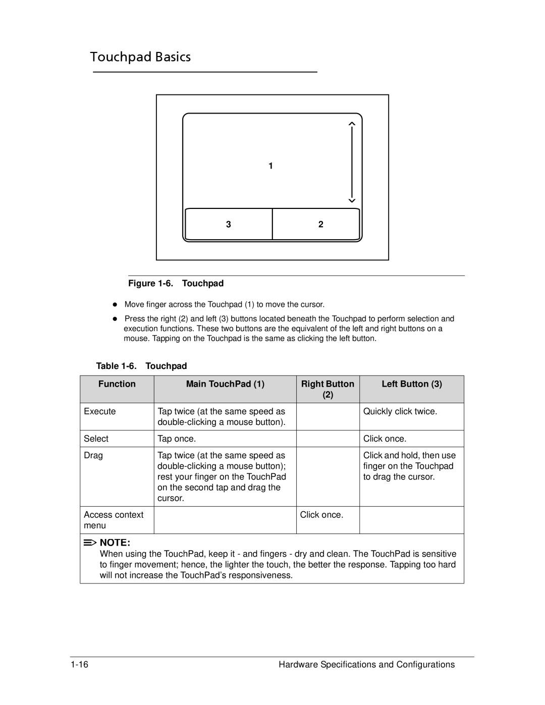 Acer AS5333 manual Touchpad Basics, Touchpad Function Main TouchPad Right Button Left Button 