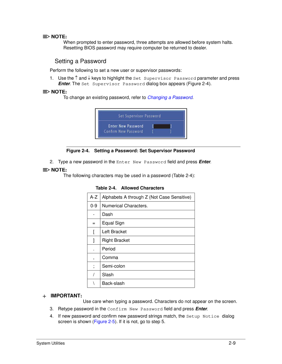 Acer AS5333 manual Setting a Password, Allowed Characters 