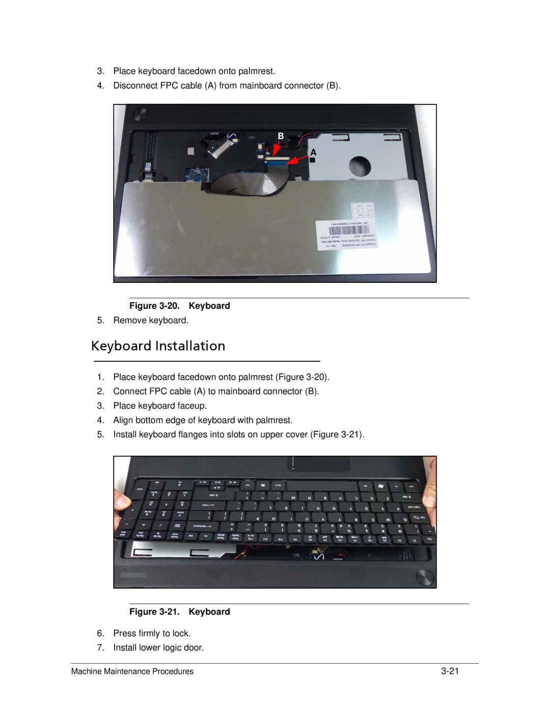 Acer AS5333 manual Keyboard Installation 