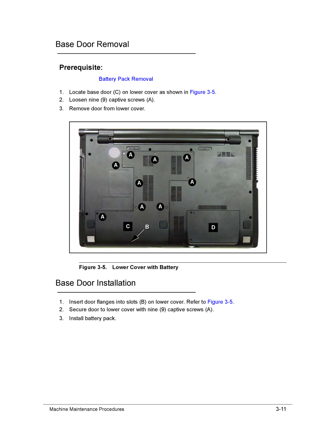 Acer AS8950G manual Base Door Removal, Base Door Installation 