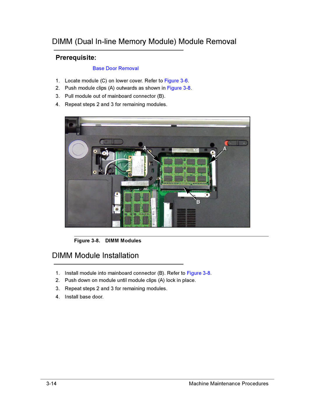 Acer AS8950G manual Dimm Dual In-line Memory Module Module Removal, Dimm Module Installation 