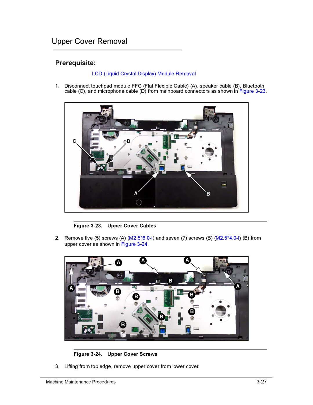 Acer AS8950G manual Upper Cover Removal, Upper Cover Cables 