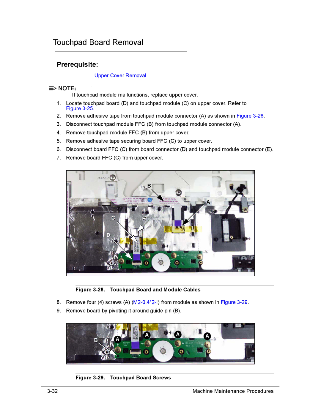 Acer AS8950G manual Touchpad Board Removal, Touchpad Board and Module Cables 