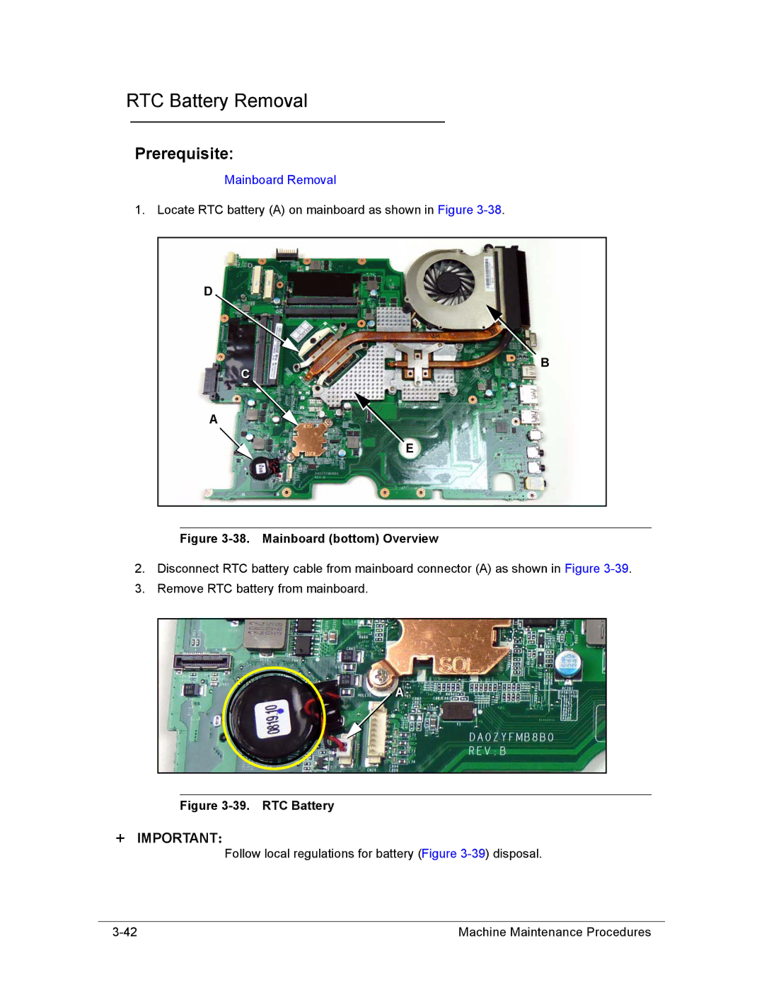 Acer AS8950G manual RTC Battery Removal, Mainboard bottom Overview 