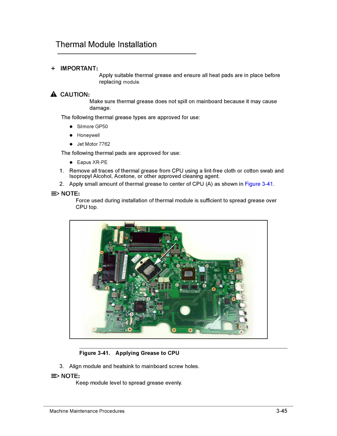 Acer AS8950G manual Thermal Module Installation, Applying Grease to CPU 