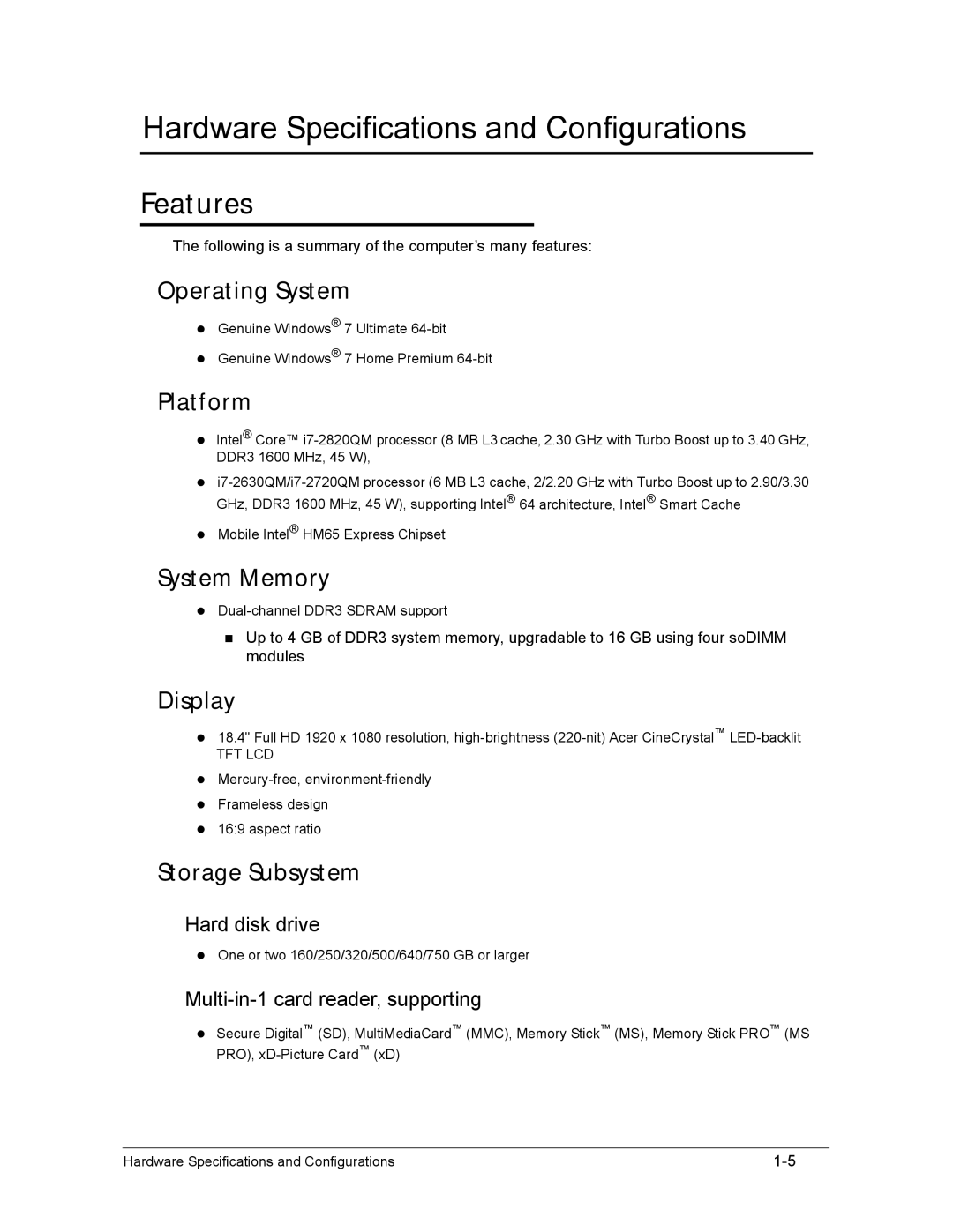 Acer AS8950G manual Features 