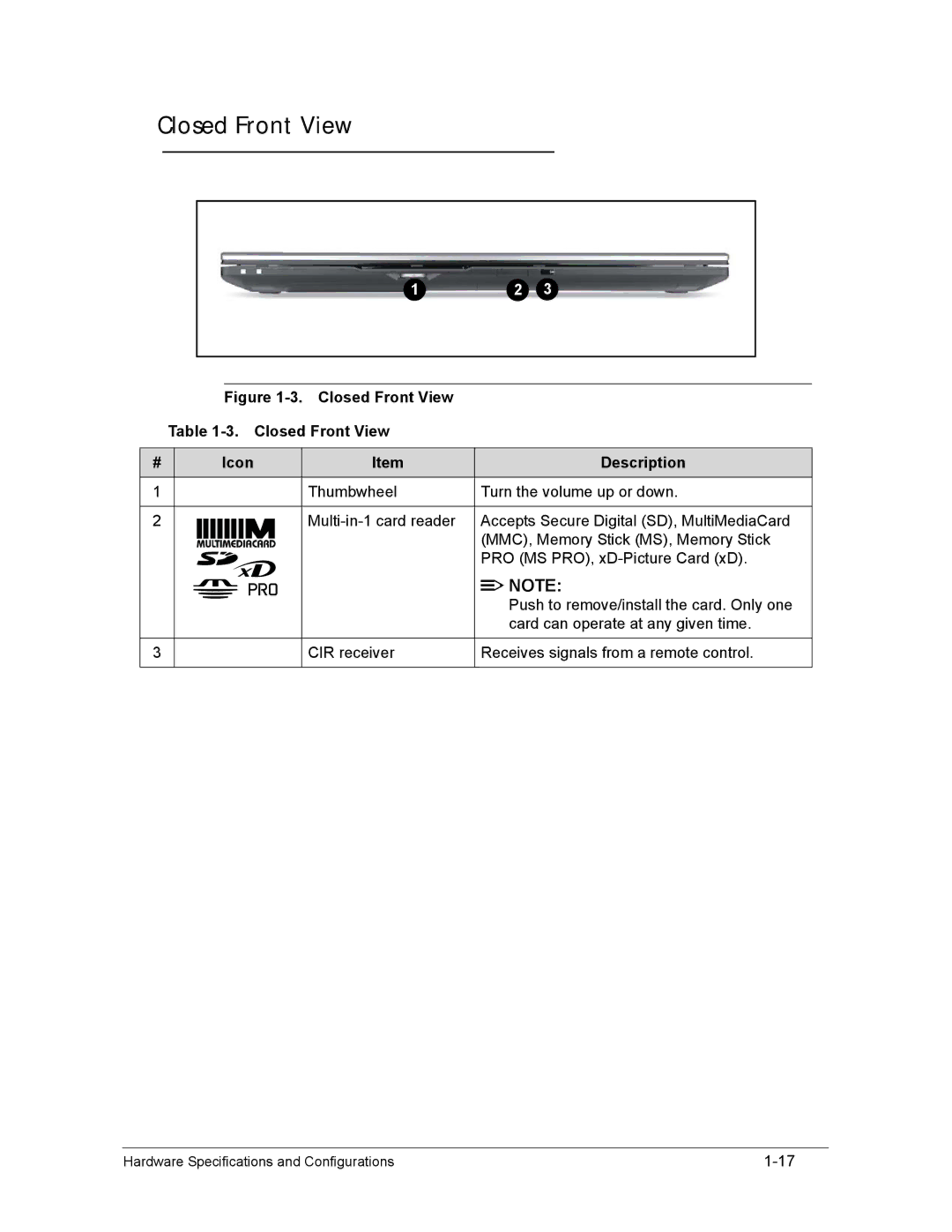 Acer AS8950G manual Closed Front View Icon Description 