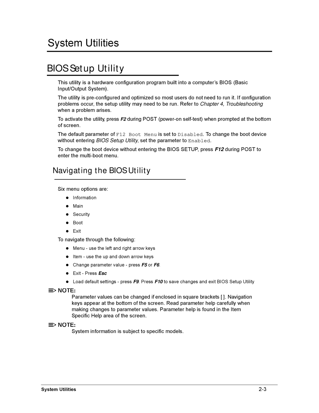 Acer AS8950G manual Bios Setup Utility, Navigating the Bios Utility 