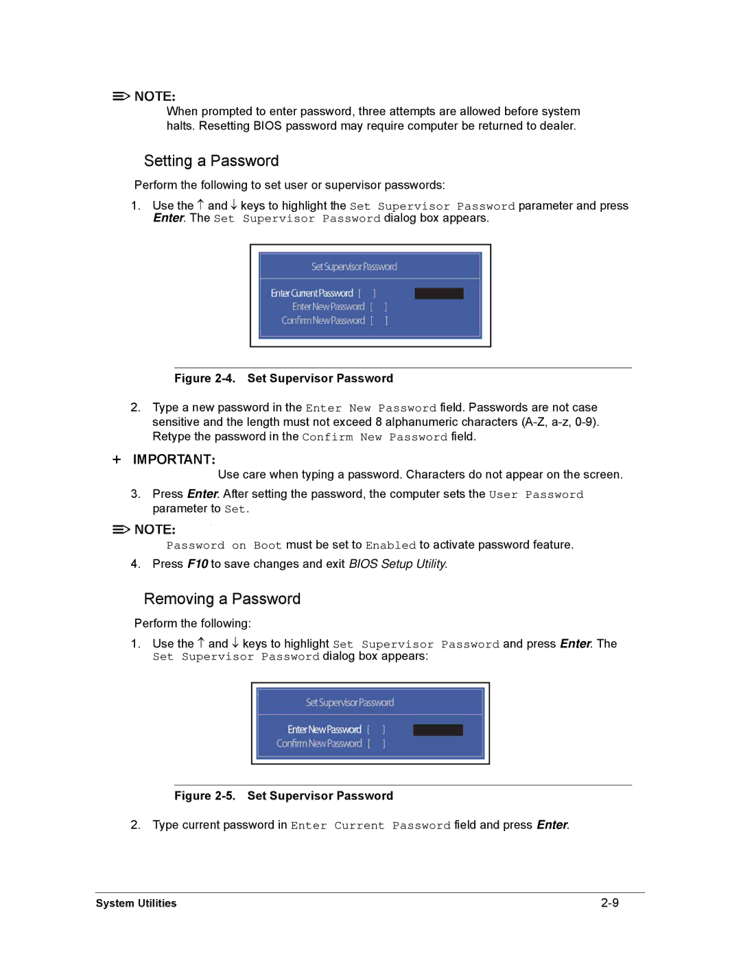 Acer AS8950G manual Setting a Password, Removing a Password 