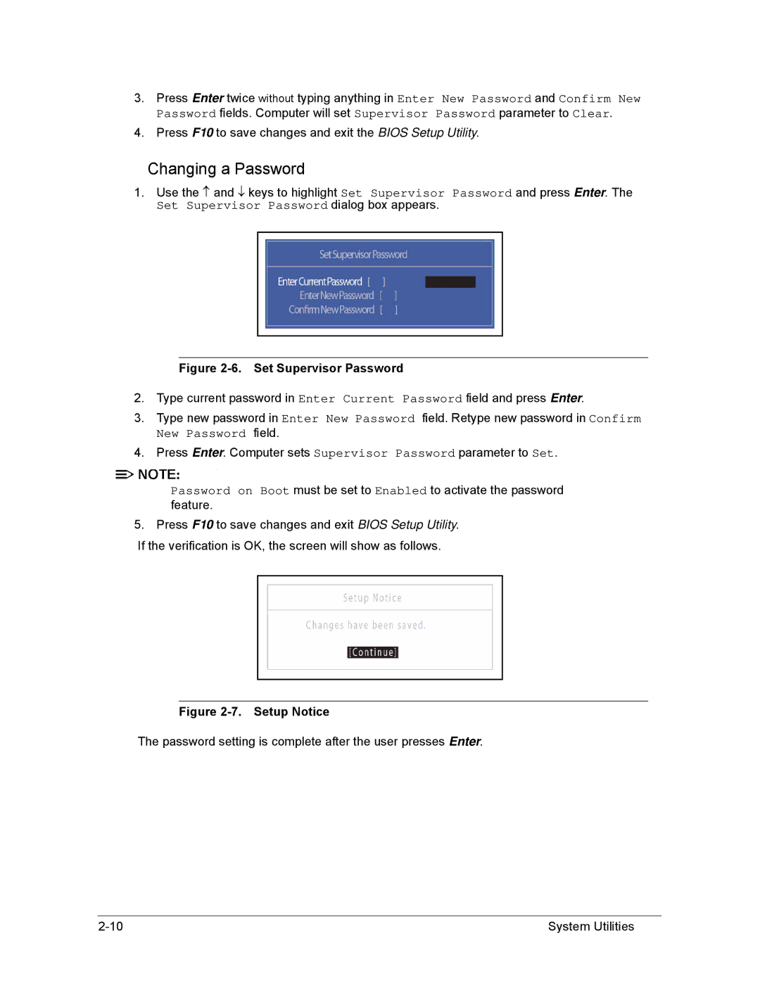 Acer AS8950G manual Changing a Password, Setup Notice 