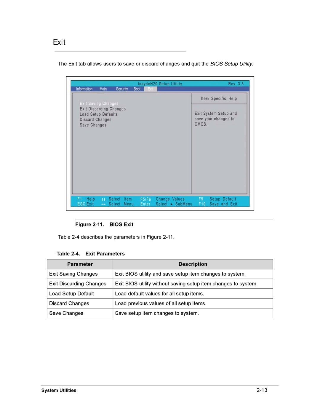 Acer AS8950G manual Exit Parameters Description 