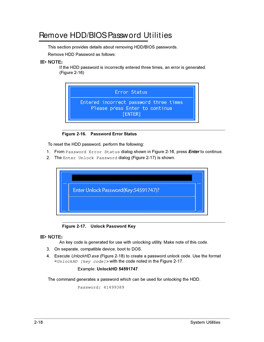 Acer AS8950G manual Remove HDD/BIOS Password Utilities, Example UnlockHD 