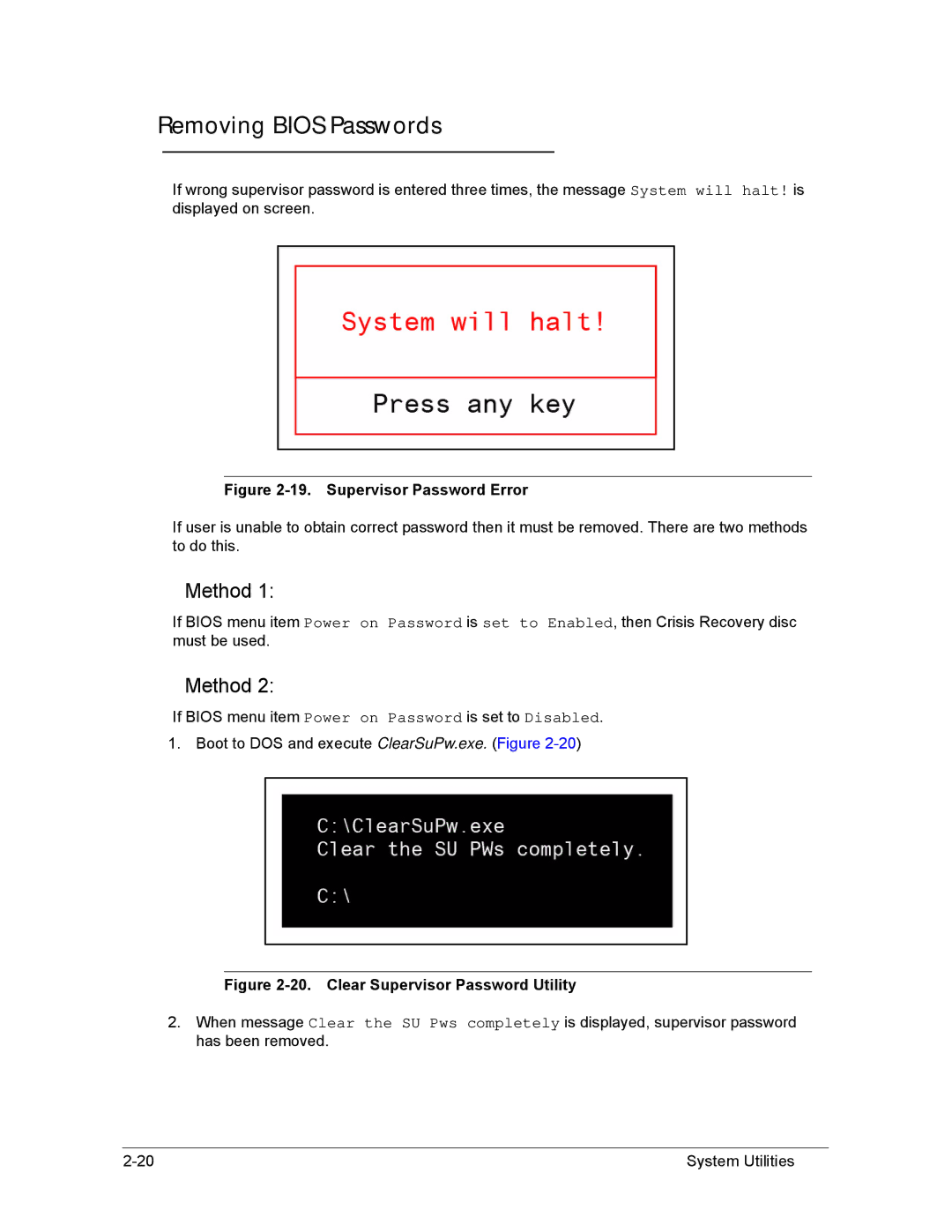 Acer AS8950G manual Removing Bios Passwords, Method 