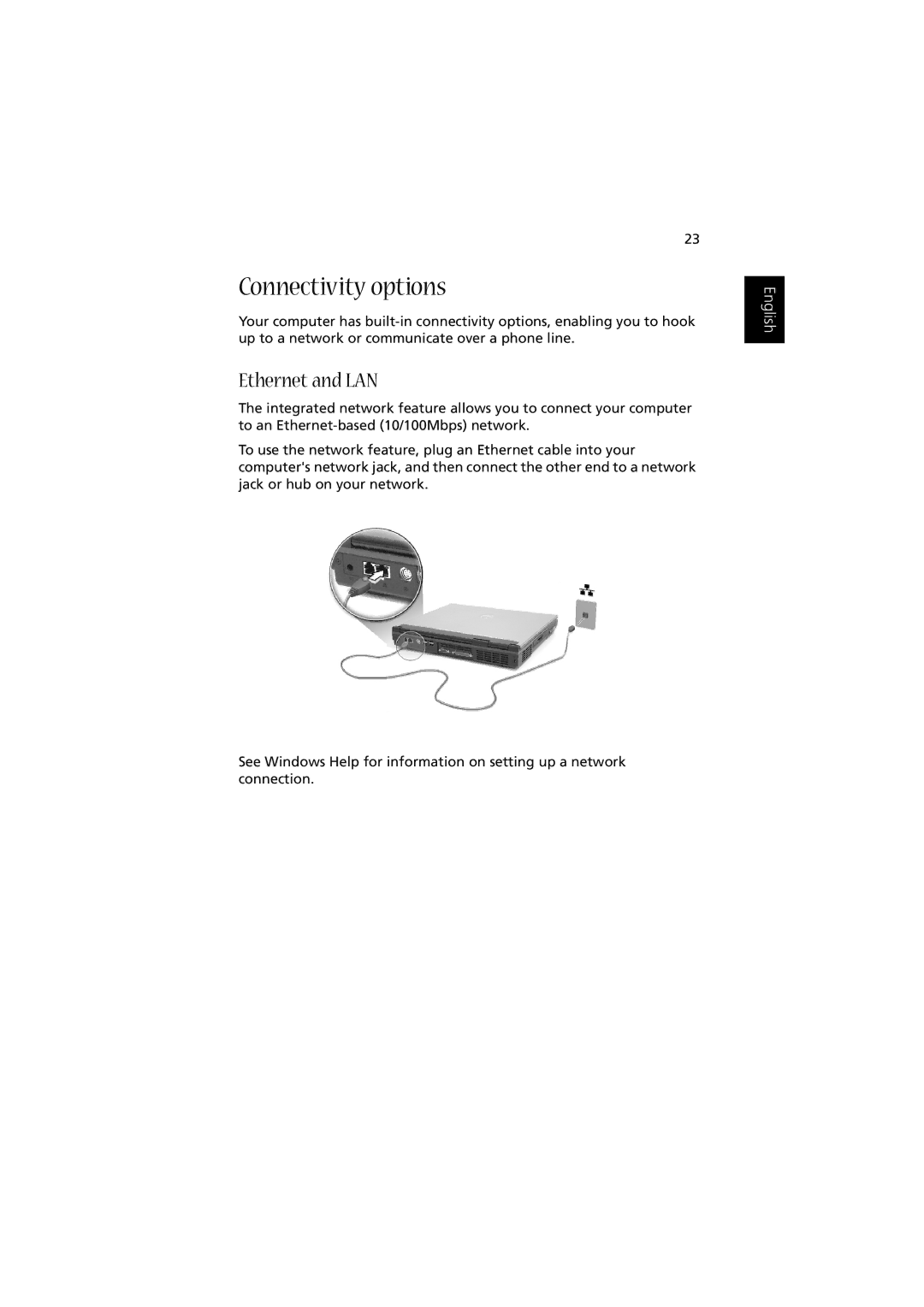 Acer Aspire 1350 manual Connectivity options, Ethernet and LAN 