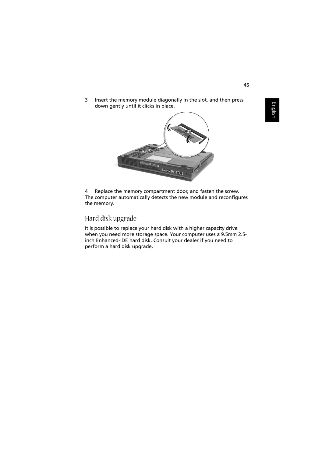 Acer Aspire 1350 manual Hard disk upgrade 