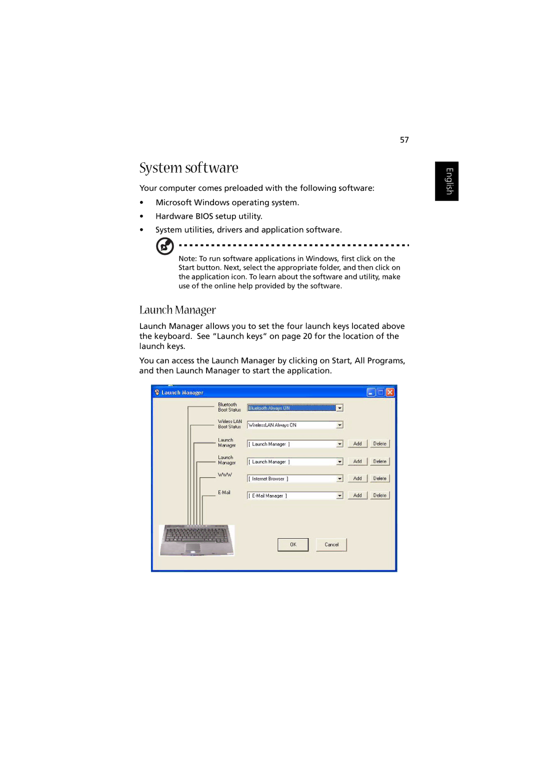 Acer Aspire 1350 manual System software, Launch Manager 