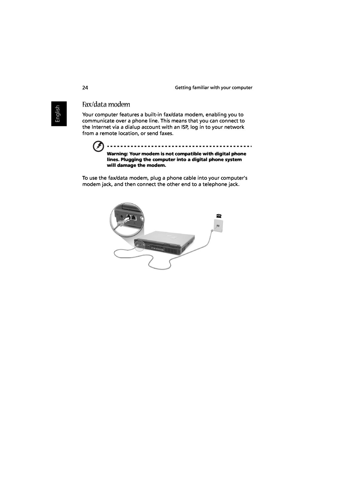 Acer Aspire 1350 manual Fax/data modem, English 