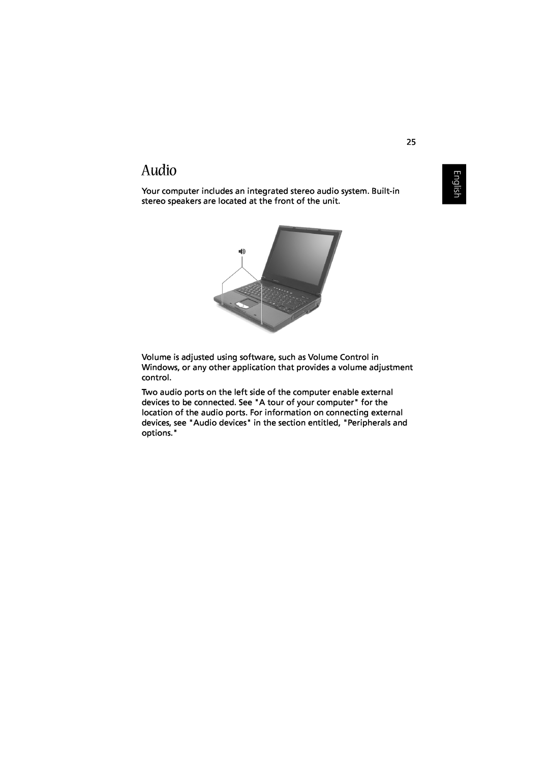 Acer Aspire 1350 manual Audio, English 