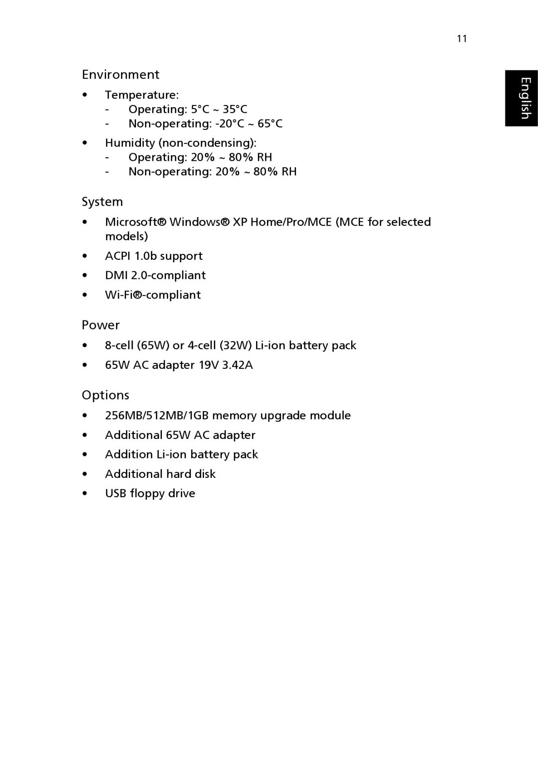 Acer Aspire 1690 manual Power 