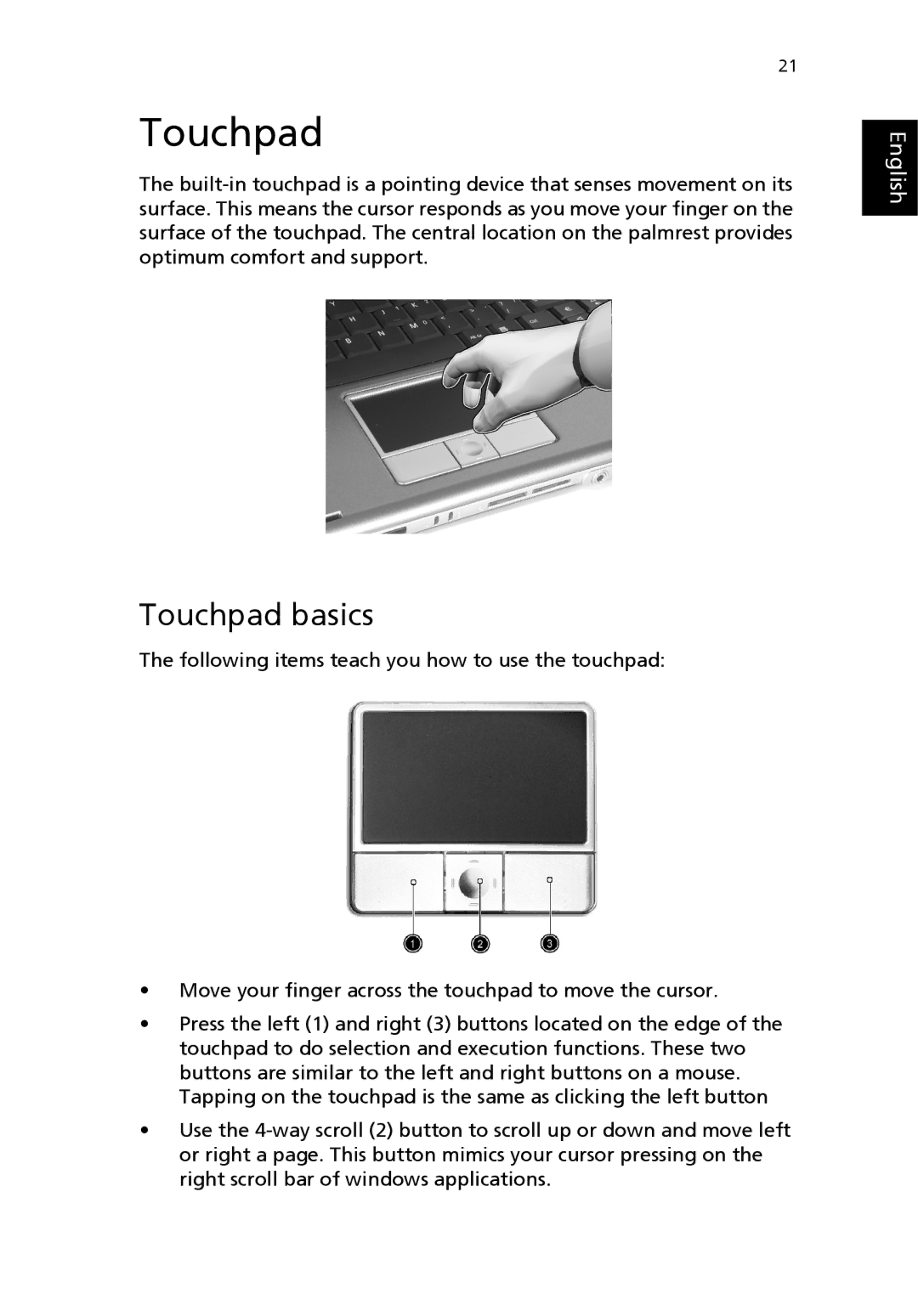 Acer Aspire 1690 manual Touchpad basics 