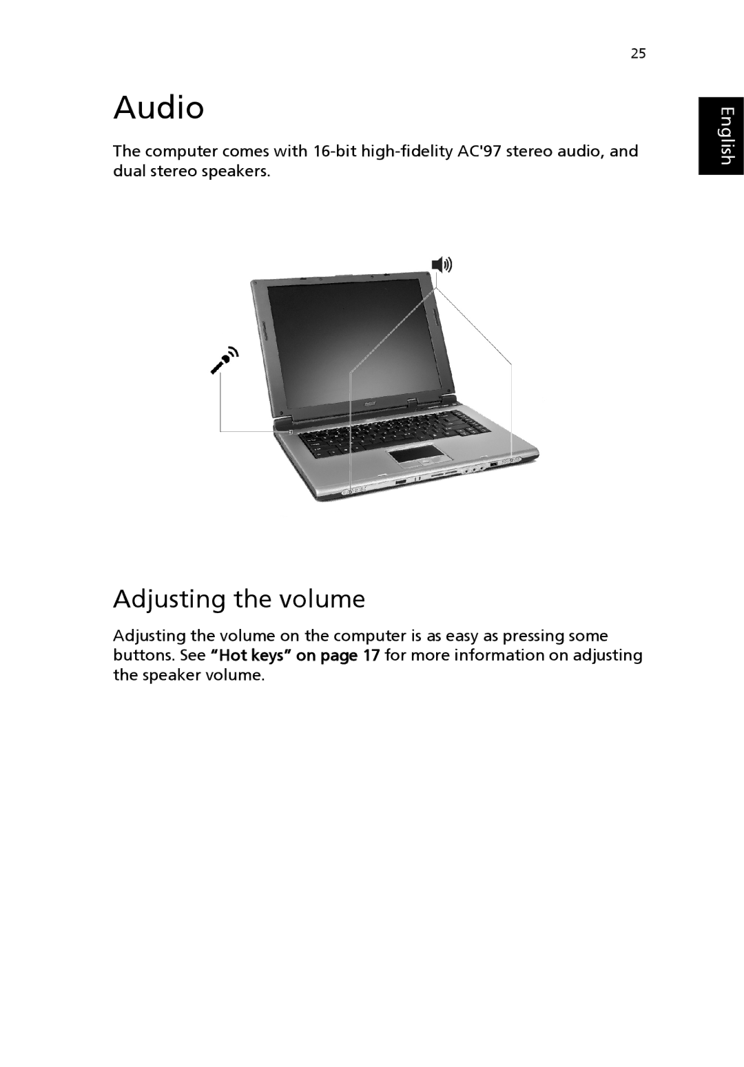 Acer Aspire 1690 manual Audio, Adjusting the volume 