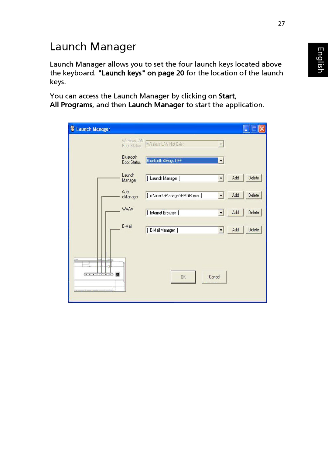 Acer Aspire 1690 manual Launch Manager 