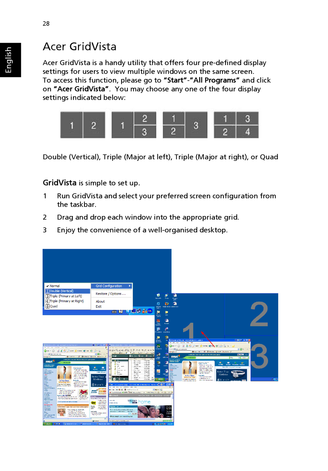 Acer Aspire 1690 manual Acer GridVista 