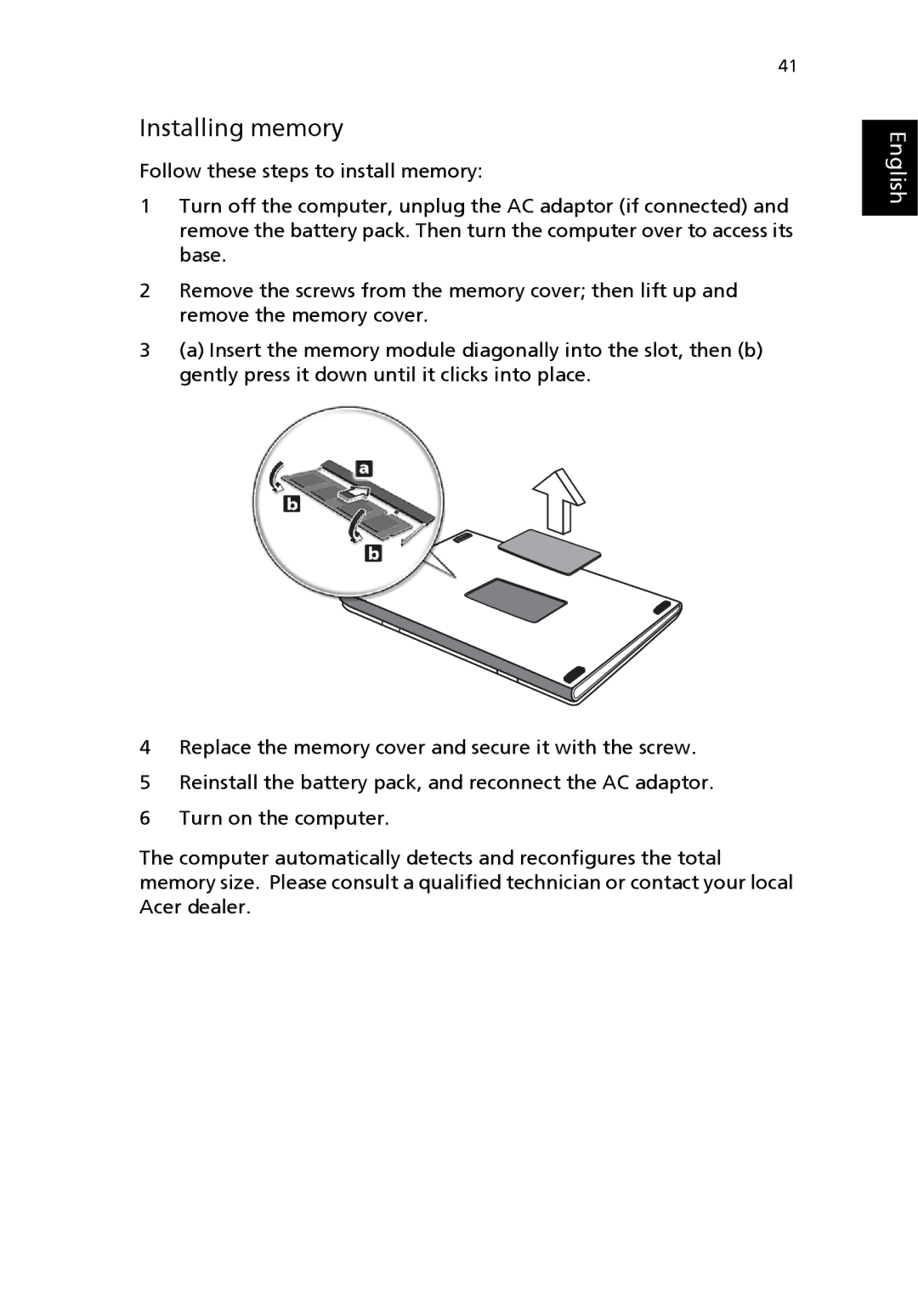 Acer Aspire 1690 manual Installing memory 