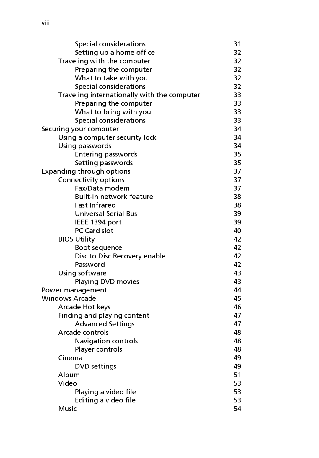 Acer Aspire 1690 manual Viii 