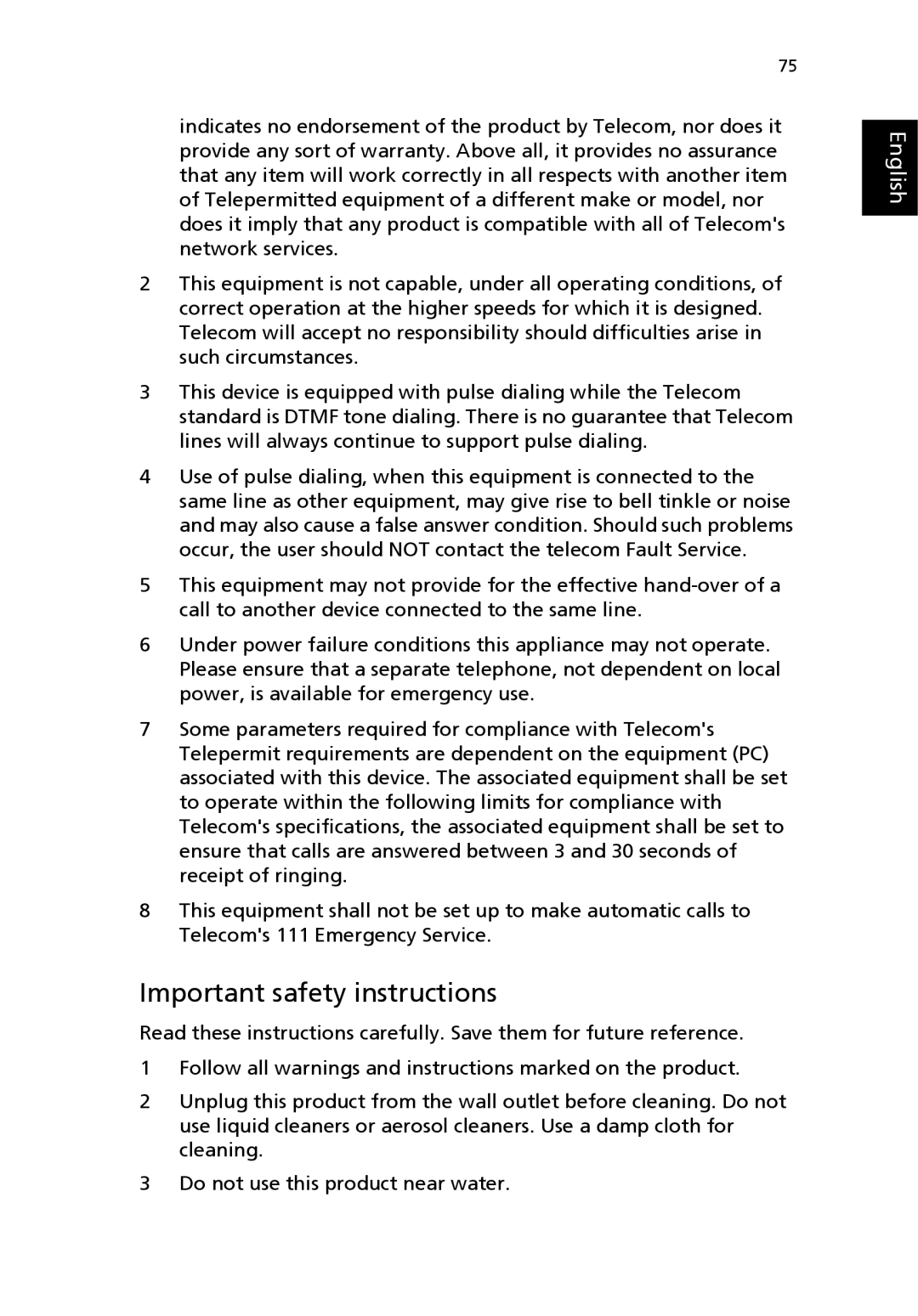 Acer Aspire 1690 manual Important safety instructions 