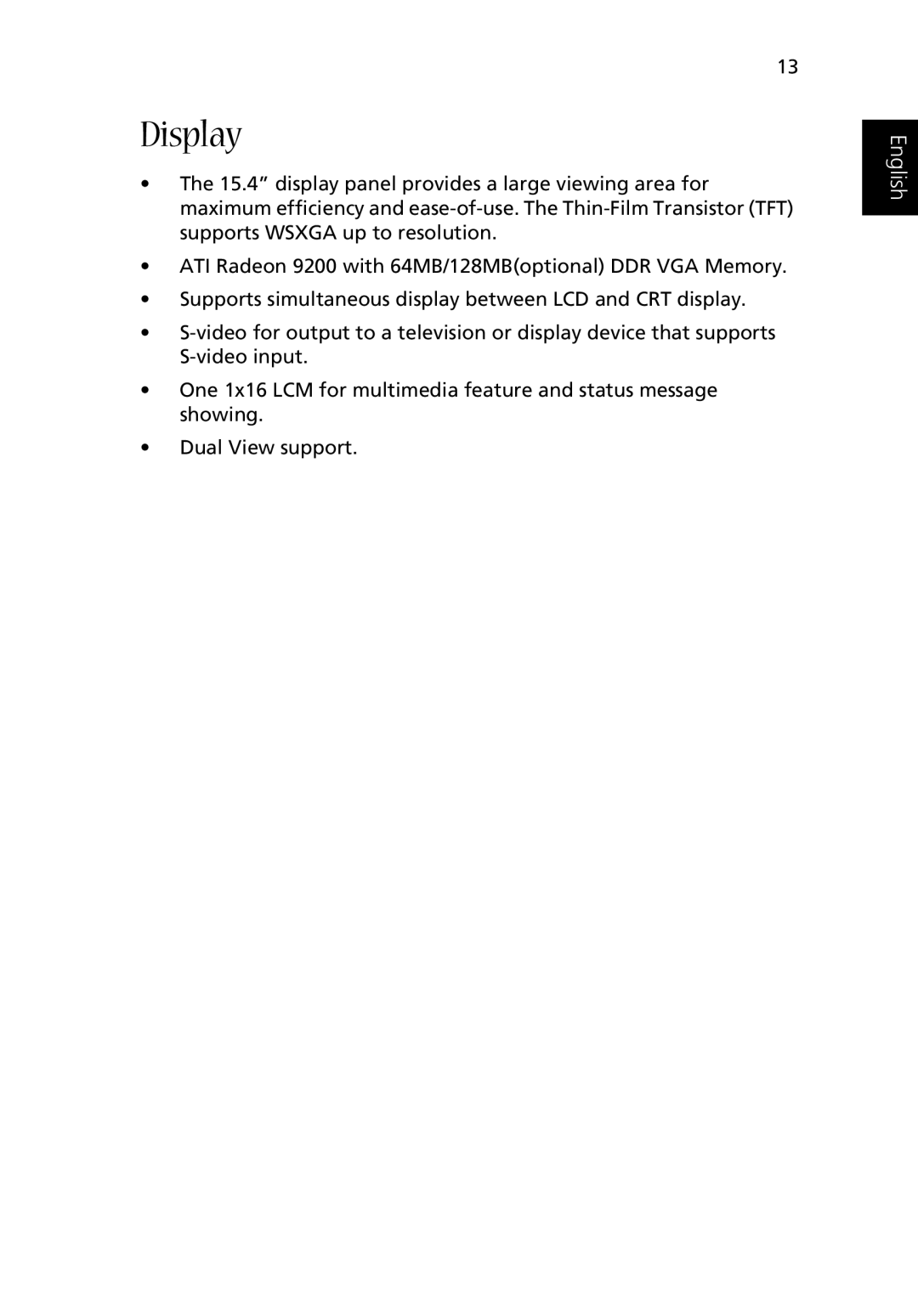 Acer Aspire 2000 manual Display 