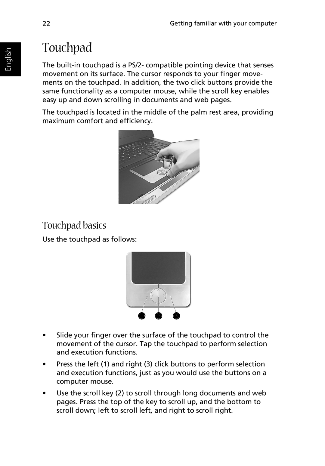 Acer Aspire 2000 manual Touchpad basics 