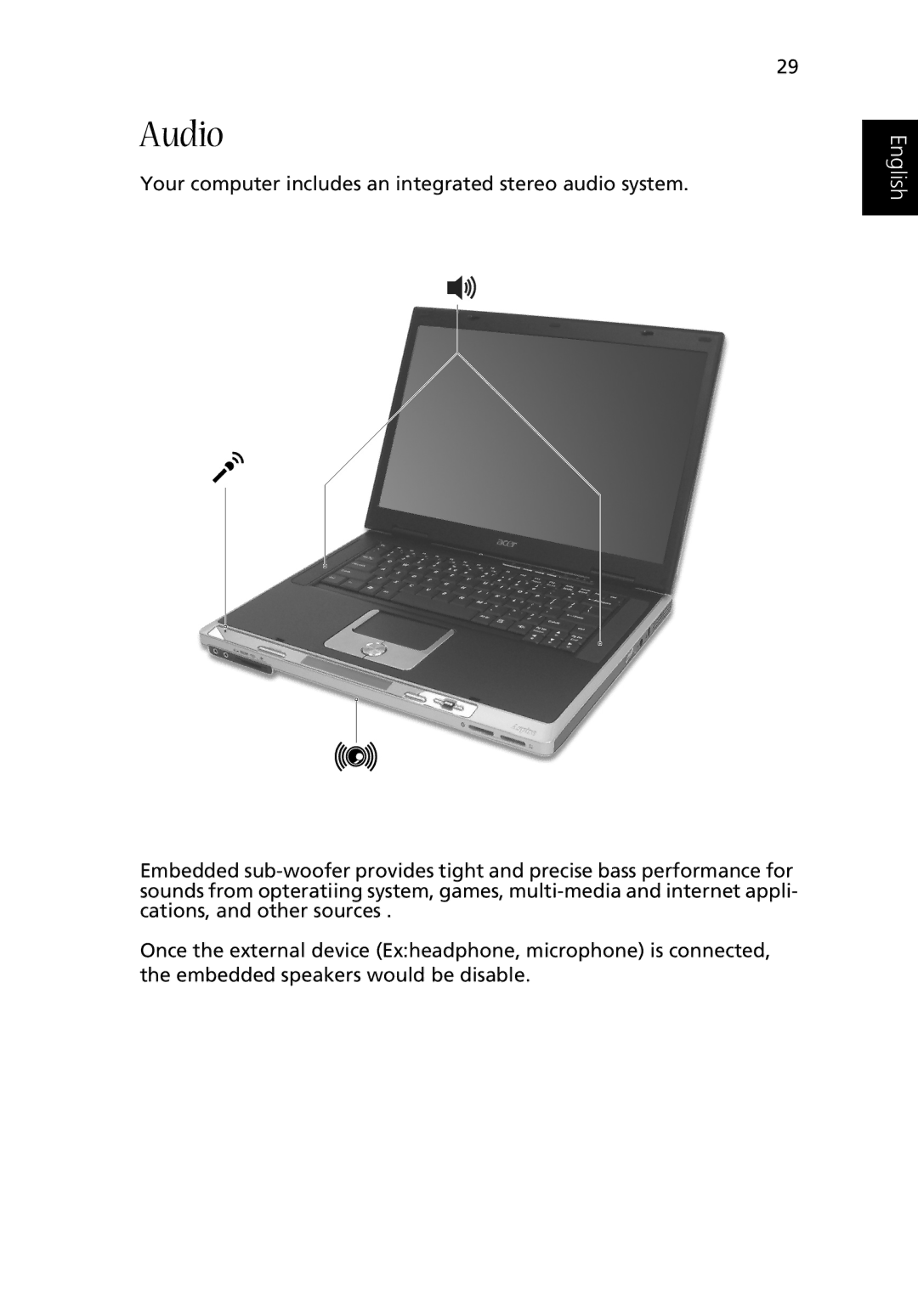 Acer Aspire 2000 manual Audio 