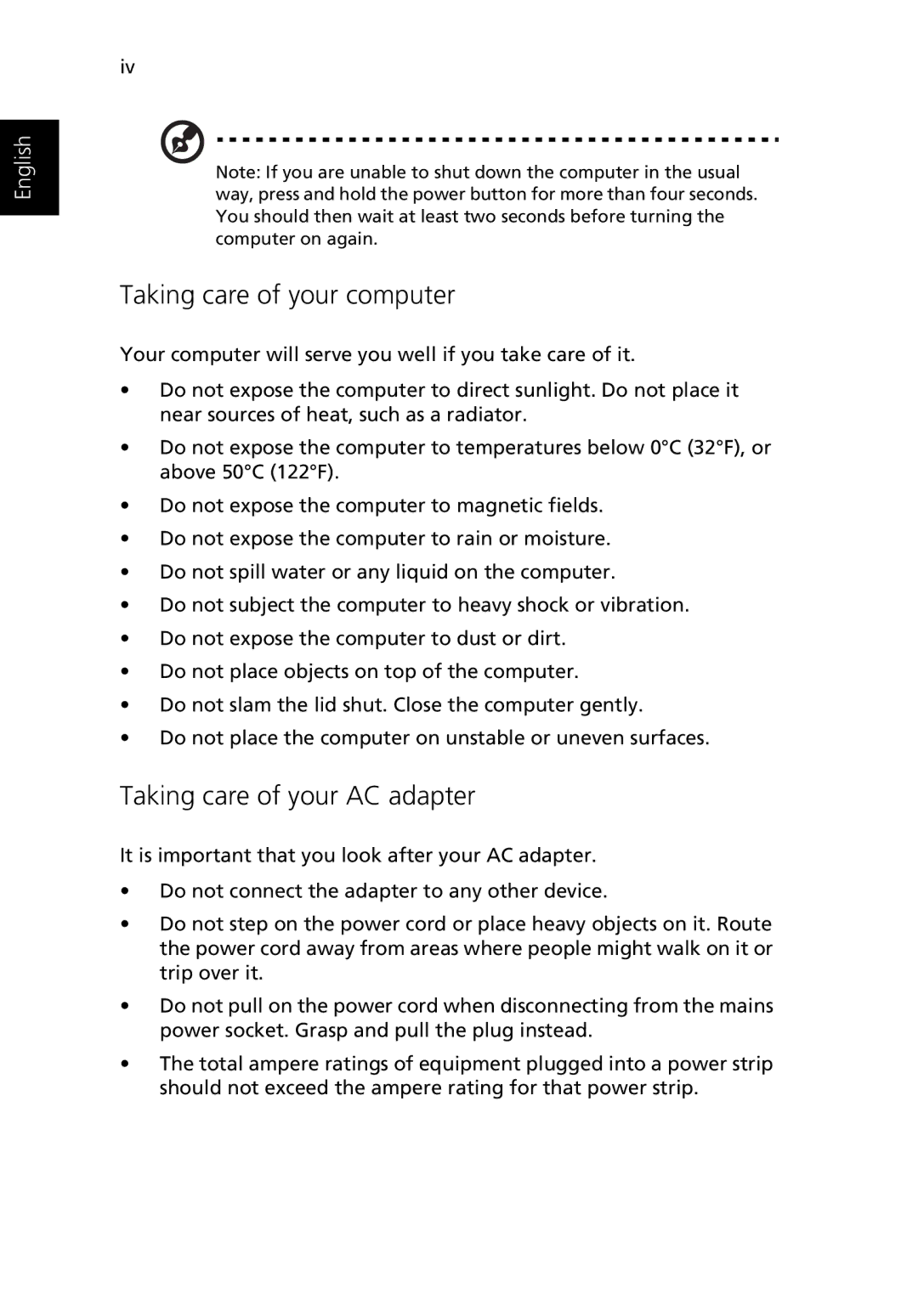 Acer Aspire 2000 manual Taking care of your computer, Taking care of your AC adapter 