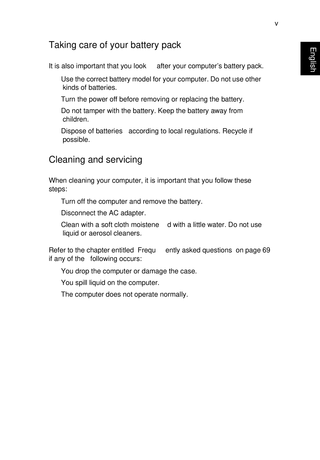 Acer Aspire 2000 manual Taking care of your battery pack, Cleaning and servicing 
