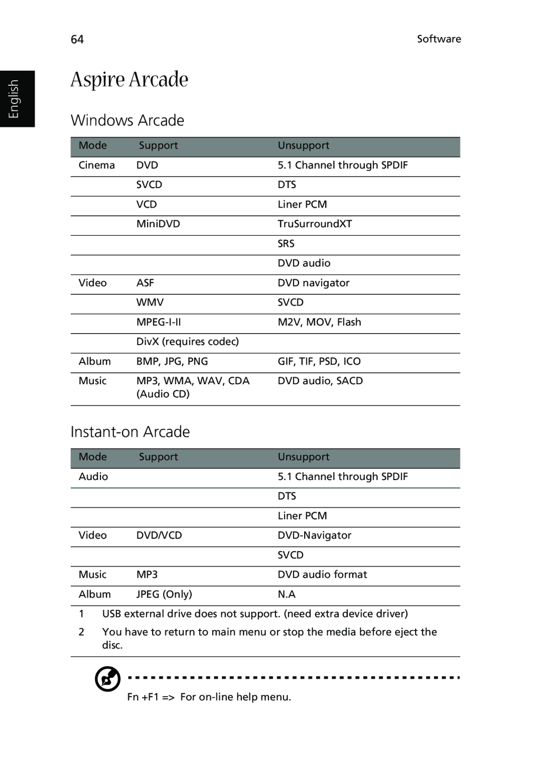 Acer Aspire 2000 manual Aspire Arcade, Windows Arcade, Instant-on Arcade 