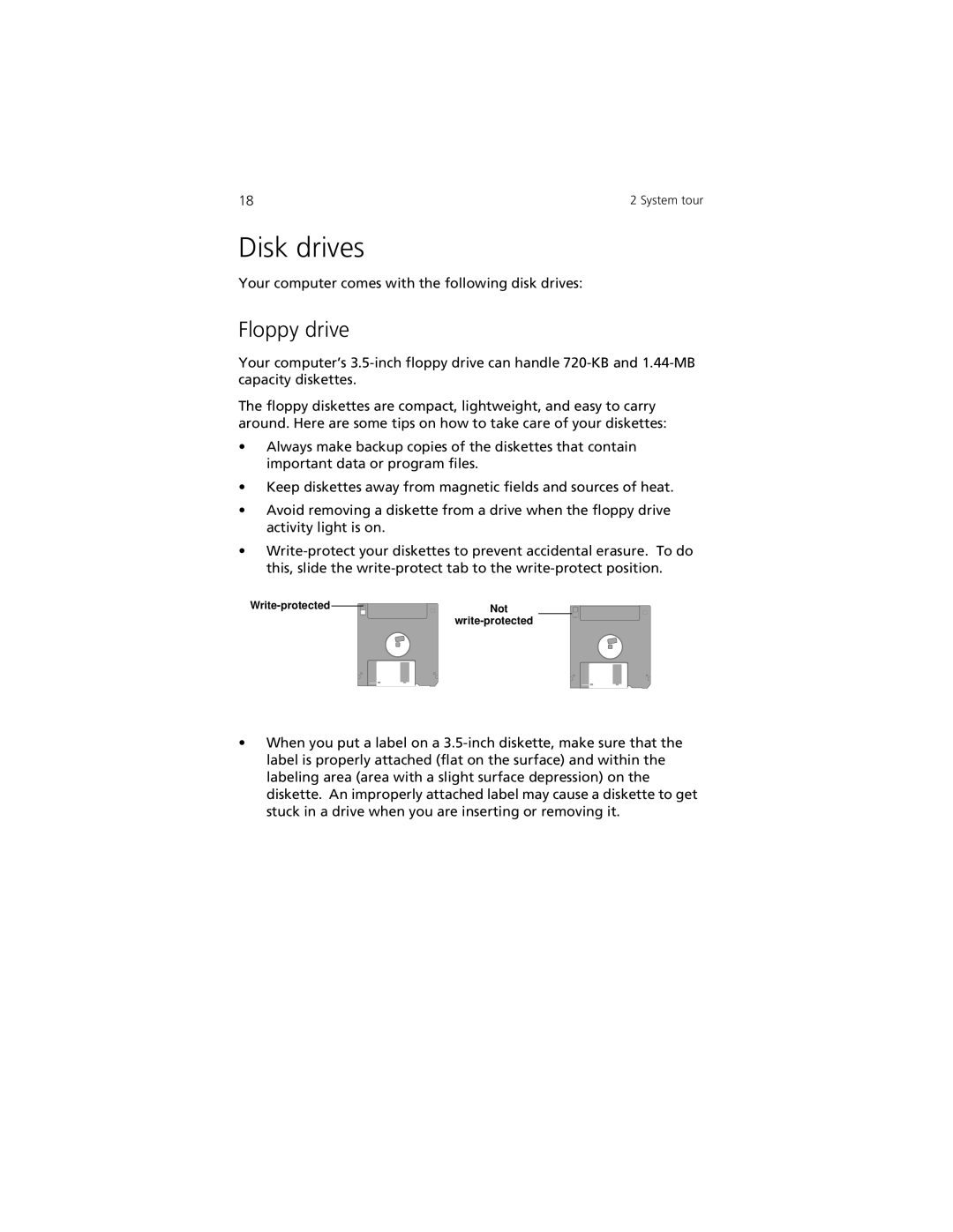 Acer Aspire 3300S manual Disk drives, Floppy drive 