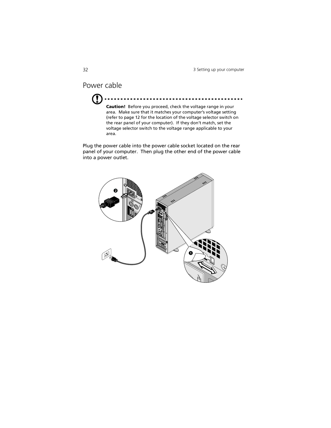 Acer Aspire 3300S manual Power cable 