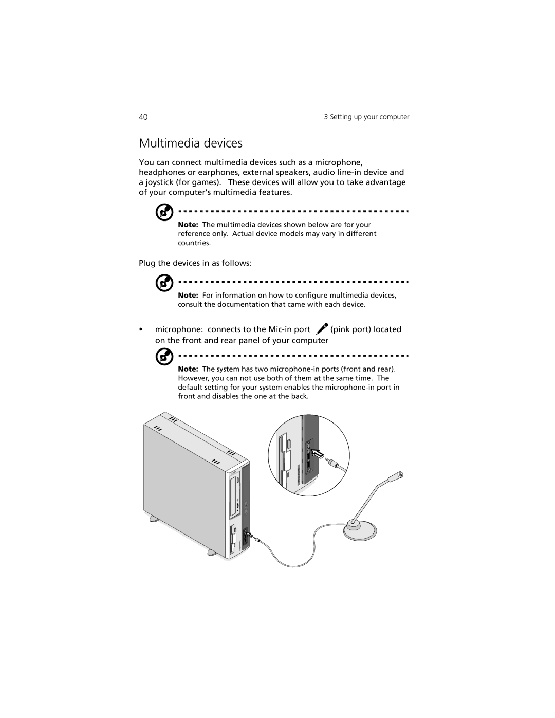 Acer Aspire 3300S manual Multimedia devices 