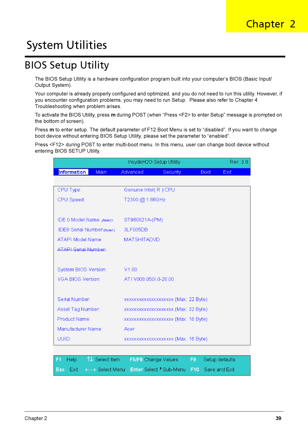 Acer Aspire 6935G manual System Utilities, Bios Setup Utility 