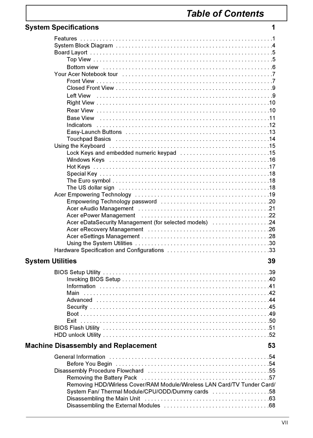 Acer Aspire 6935G manual Table of Contents 