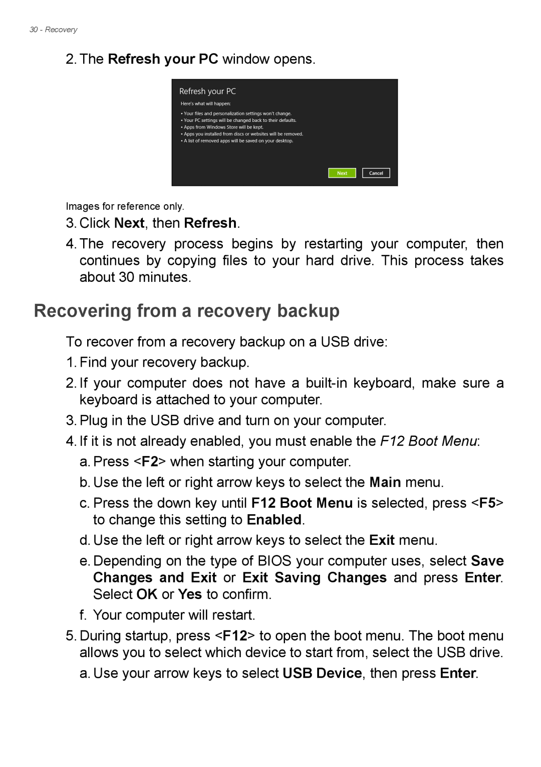 Acer Aspire ES1-711 user manual Recovering from a recovery backup 