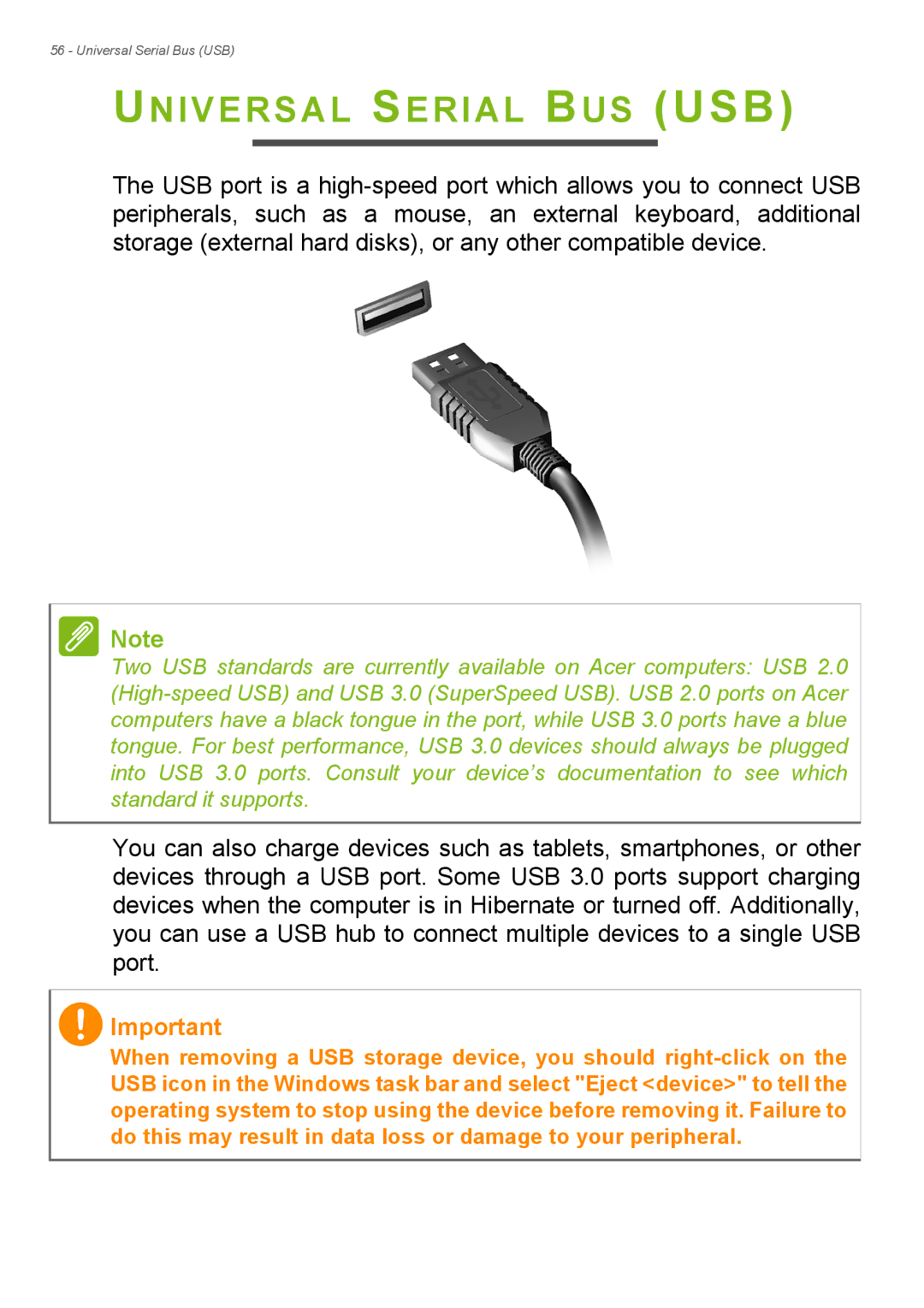 Acer Aspire ES1-711 user manual Universal Serial BUS USB 